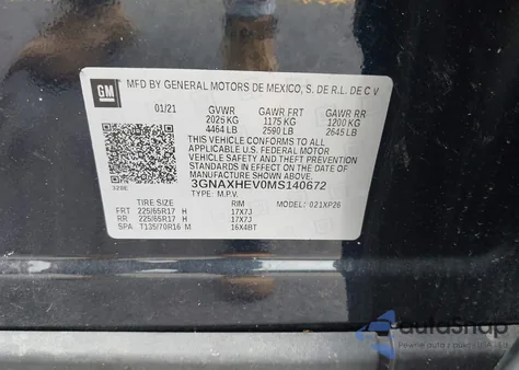 2021 Chevrolet Equinox Fwd Ls z USA, uszkodzony, nr VIN 3GNAXHEV0MS140672